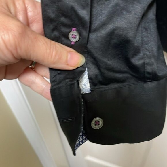 TED BAKER London Button Down Black w Blue Paisley Cuff Collar Shirt Size S - Picture 6 of 10